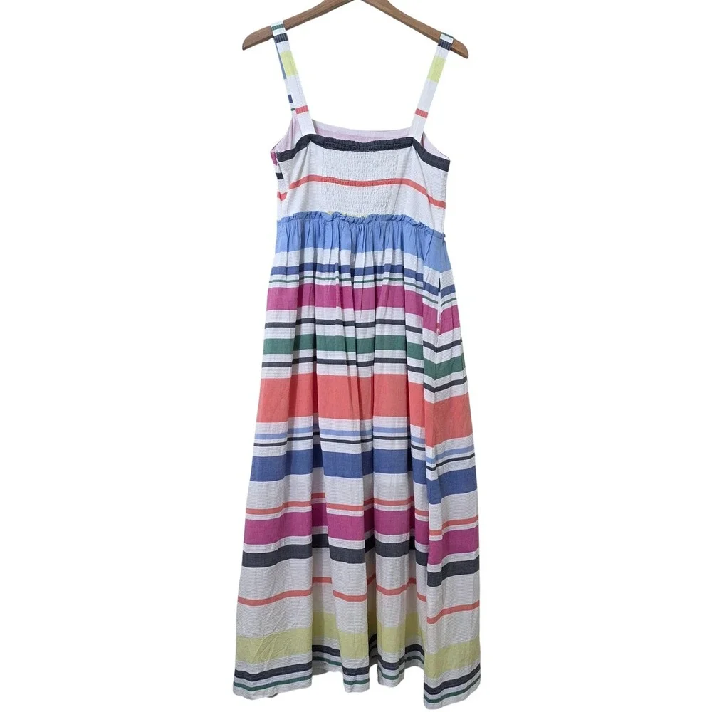 GAP Rainbow Striped Maxi Sun Dress Sz M Tiered Empire Waist Boho Cottage Coastal
